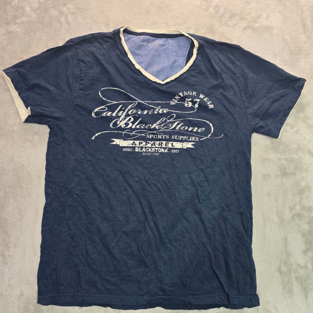 Sunday Work Clothes California Blackstone Graphic V-Neck T-Shirt Navy Blue L